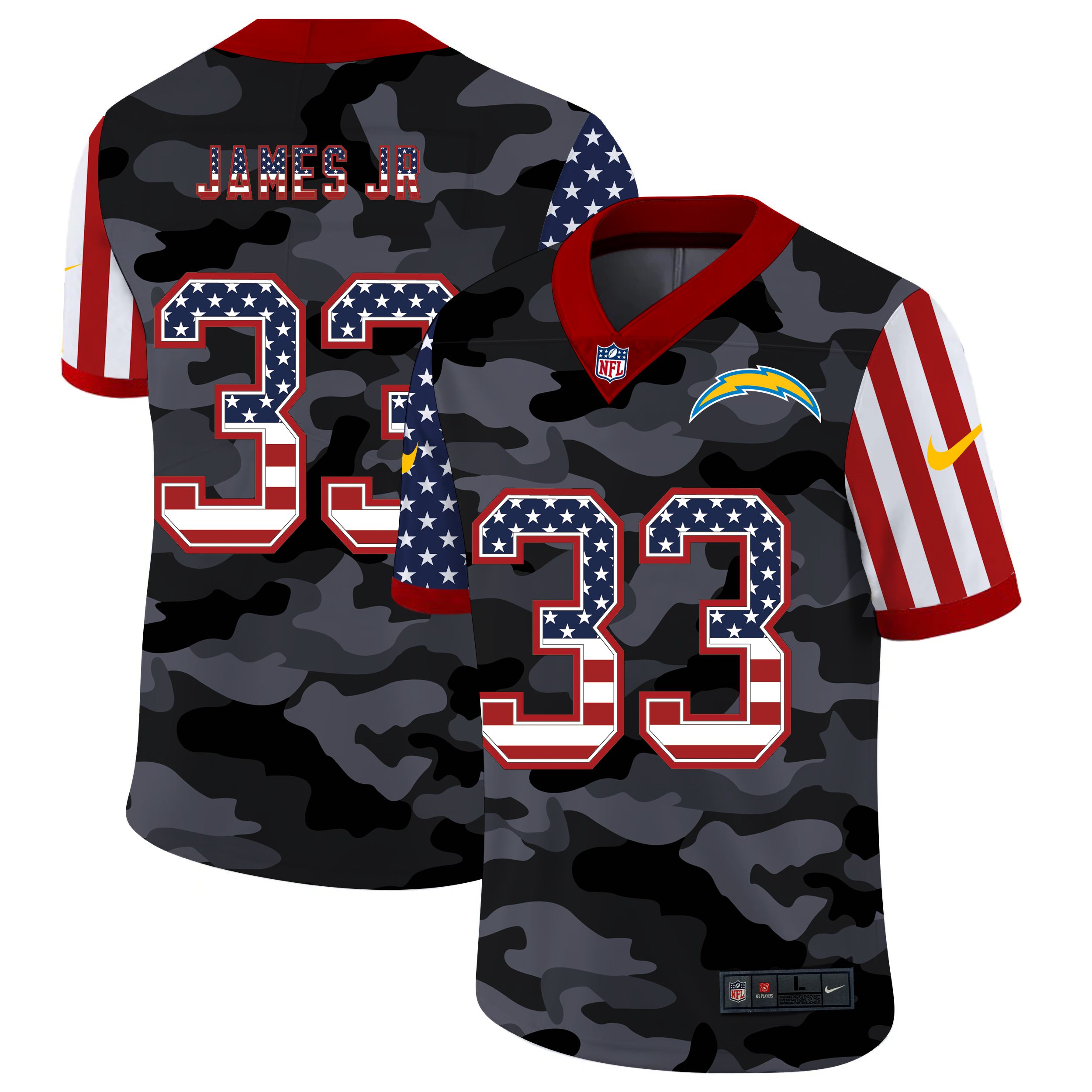 Men Los Angeles Chargers 33 James jr 2020 Nike USA Camo Salute to Service Limited NFL Jerseys